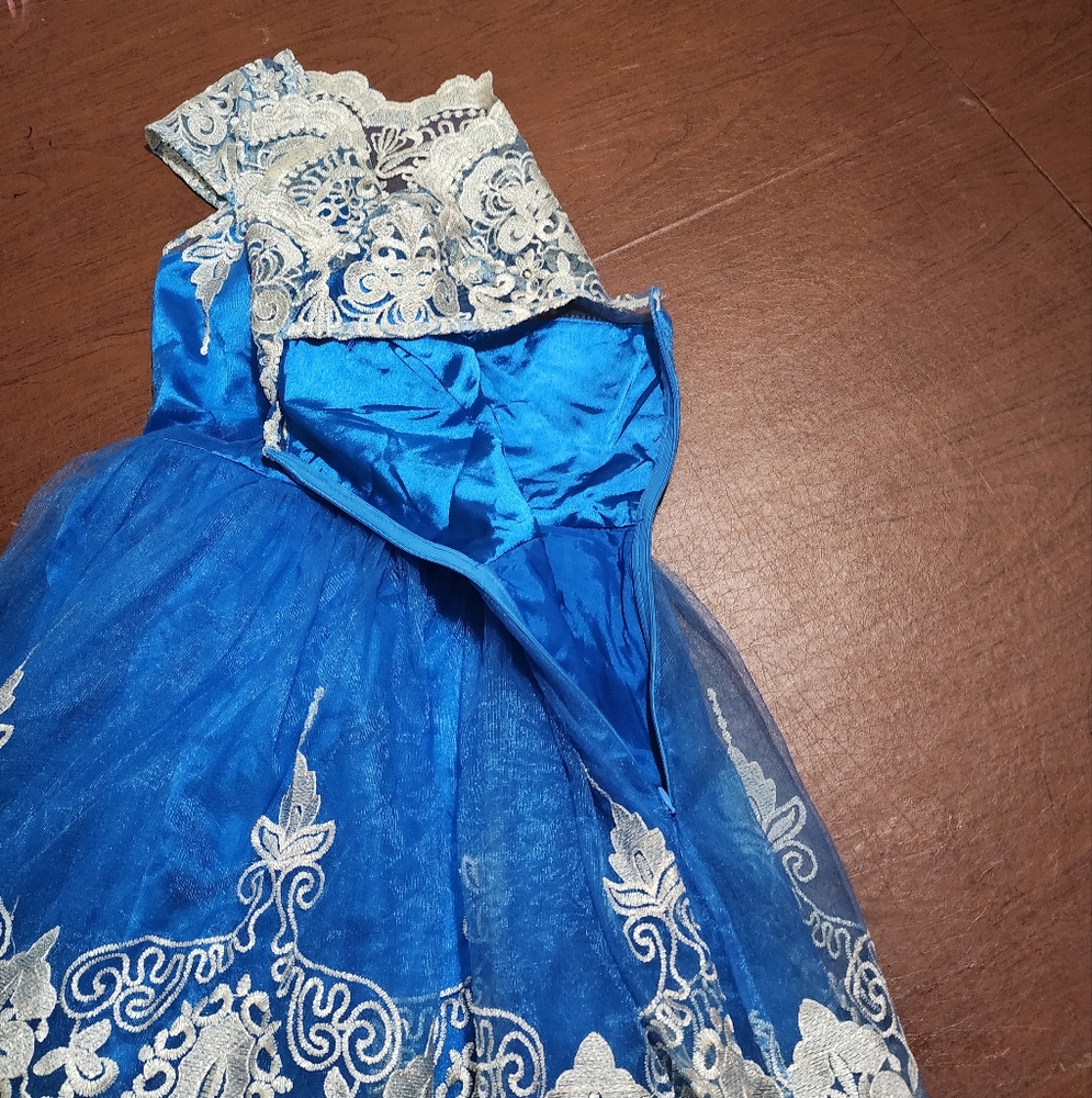 Chi Chi London Royal Blue and Cream Lace Kids Dress - Picture 3 of 6